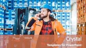  Presentation with logistics warehouse - Colorful slide deck enhanced with food chain - worker in logistics warehouse backdrop and a coral colored foreground