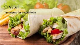  Presentation with food chicken - Presentation theme enhanced with food cheese - chicken fajita wrap sandwich background and a yellow colored foreground
