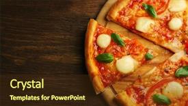  Presentation with pizza - Colorful presentation design enhanced with food cheese - sliced margherita pizza on wooden backdrop and a tawny brown colored foreground