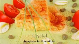  Presentation with green food habit - Slides having food cheese casserole piece background and a yellow colored foreground