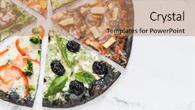  Presentation with creative - Beautiful PPT layouts featuring food cheese meat seafood - creative pizza top view backdrop and a  colored foreground