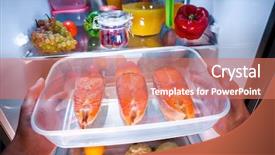  Presentation with refrigerator - Beautiful PPT layouts featuring food cheese meat seafood - raw salmon steak backdrop and a coral colored foreground