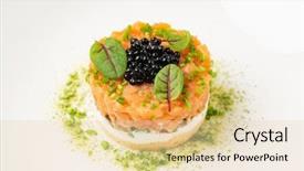  Presentation with white plate - Presentation consisting of food cheese meat seafood - salmon tartare on the white background and a lemonade colored foreground