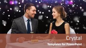  Presentation with christmas food - Theme featuring food christmas holidays and people concept - smiling couple eating dessert at restaurant over night lights background background and a tawny brown colored foreground