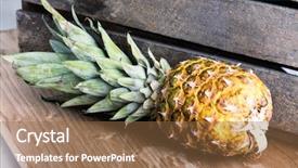  Presentation with pineapple a yellow wooden - Audience pleasing PPT theme consisting of food climate seasons - fresh juicy pineapple on wooden backdrop and a  colored foreground
