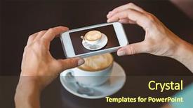  Presentation with teal design no picture - Audience pleasing slide set consisting of food coffee - woman taking picture with her backdrop and a tawny brown colored foreground