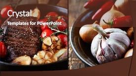  Presentation with beef meat soup stew - Amazing slide deck having food collage - beef steak with rustic vegetables backdrop and a tawny brown colored foreground