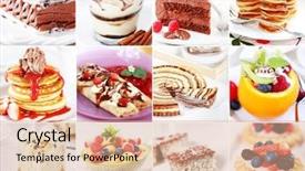  Presentation with delicious cakes pastry fruit - Presentation consisting of food collage - collection of different delicious desserts background and a coral colored foreground