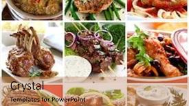  Presentation with meat beef - Beautiful theme featuring food collage - collection of warm meat dishes backdrop and a coral colored foreground