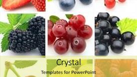  Presentation with fresh strawberry glass of berry - Cool new PPT theme with food collage - fresh berries backdrop and a yellow colored foreground