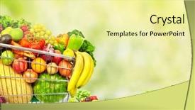  Presentation with online grocery shopping - Theme enhanced with food collage - grocery shopping cart background and a blonde colored foreground