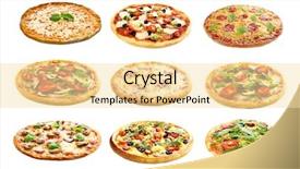  Presentation with food white - Colorful PPT theme enhanced with food collage - set of different pizzas isolated backdrop and a blonde colored foreground