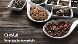  Presentation with tea - Slide deck consisting of food collage - tea concept different kinds background and a dark gray colored foreground