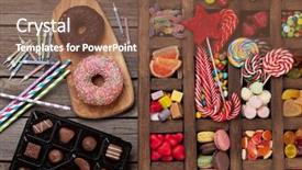  Presentation with sweets - PPT theme enhanced with food coloring - colorful sweets box lollipops macaroons background and a violet colored foreground