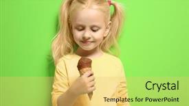  Presentation with ice cream - Cool new presentation design with food coloring - cute little girl eating ice backdrop and a yellow colored foreground