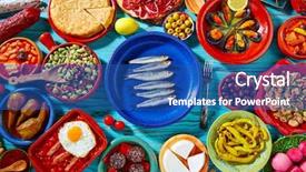  Presentation with tapas - Presentation design featuring food coloring - tapas from spain mix background and a ocean colored foreground