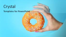  Presentation with color - Slide deck having food coloring - woman holding delicious donut background and a arctic colored foreground