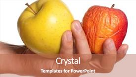 Presentation with comparison - Cool new presentation theme with food comparison - man hand with stale apple backdrop and a coral colored foreground