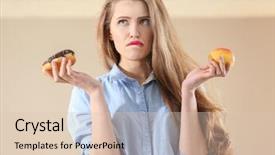  Presentation with choice - Presentation enhanced with food comparison - young woman making choice background and a lemonade colored foreground