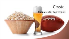  Presentation with ball bearing on a white - Presentation theme featuring food competition - beer with snacks and rugby background and a white colored foreground