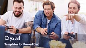  Presentation with war video game - Audience pleasing slide set consisting of food competition - friends having fun backdrop and a  colored foreground