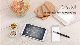  Presentation with food body - PPT layouts consisting of food composition with tablet body background and a  colored foreground