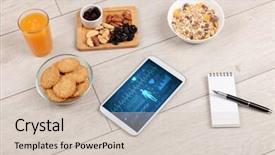  Presentation with food body - Beautiful PPT theme featuring food composition with tablet body backdrop and a  colored foreground