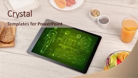  Presentation with food body - Slide deck having food composition with tablet body background and a  colored foreground