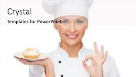  Presentation with gardening healthy food cooking - Amazing slide set having food concept - smiling female chef backdrop and a white colored foreground