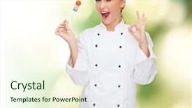  Presentation with cooking chef - Presentation featuring food concept - smiling female chef background and a cream colored foreground