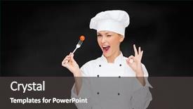  Presentation with cooking chef - Presentation enhanced with food concept - smiling female chef background and a dark gray colored foreground
