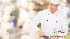  Presentation with vietnamese food for tet holiday - Cool new presentation with food concept - smiling female chef backdrop and a lemonade colored foreground