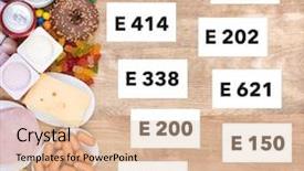  Presentation with food additives - Cool new PPT theme with food containing unhealthy additives backdrop and a lemonade colored foreground