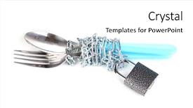  Presentation with padlock - PPT theme consisting of food control - fork and spoon with chain background and a white colored foreground
