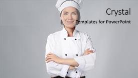  Presentation with cook chef - Slide deck enhanced with food cook - female chef on grey background background and a light gray colored foreground