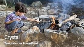  Presentation with campfire - Audience pleasing presentation theme consisting of food cooking camping - boy having marshmallow backdrop and a violet colored foreground
