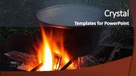 Presentation with campfire - Amazing PPT theme having food cooking camping - kettle with boiling soup backdrop and a dark gray colored foreground