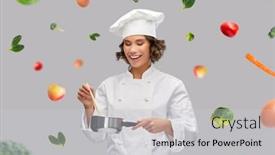  Presentation with culinary - Colorful presentation enhanced with food-cooking-culinary-and-people backdrop and a light gray colored foreground