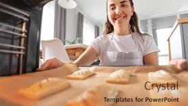  Presentation with pies - PPT theme with food-cooking-culinary-and-people background and a coral colored foreground