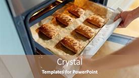  Presentation with pies - Audience pleasing PPT theme consisting of food-cooking-culinary-and-people backdrop and a coral colored foreground