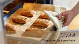  Presentation with pies - Presentation design featuring food-cooking-culinary-and-people background and a coral colored foreground