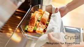  Presentation with fish people - Cool new PPT theme with food-cooking-culinary-and-people backdrop and a coral colored foreground