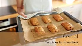  Presentation with pies - Cool new slide set with food-cooking-culinary-and-people backdrop and a gold colored foreground