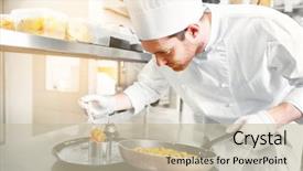  Presentation with cooking chef - Colorful slide deck enhanced with food cooking profession and people backdrop and a mint green colored foreground