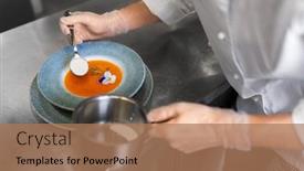  Presentation with restaurant kitchen - PPT theme with food-cooking-profession-and-people background and a coral colored foreground