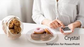  Presentation with food technology - Audience pleasing PPT theme consisting of food counting calories and technology backdrop and a coral colored foreground