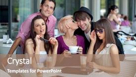  Presentation with cheerful - Audience pleasing PPT layouts consisting of food court - cheerful young people backdrop and a coral colored foreground