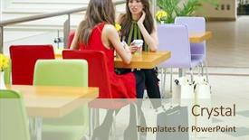 Presentation with lunch - Cool new presentation with food court - female friends having lunch together backdrop and a soft green colored foreground