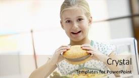  Presentation with lunch - PPT theme consisting of food court - girl eating lunch background and a  colored foreground