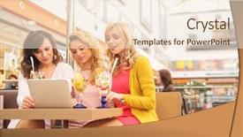  Presentation with coffee - PPT theme featuring food court - group of young women drinking background and a lemonade colored foreground